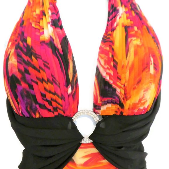 Hailey Logan Adrianna Papell Halter Dress Maxi Neon Floral Sash Backless - Picture 2 of 11